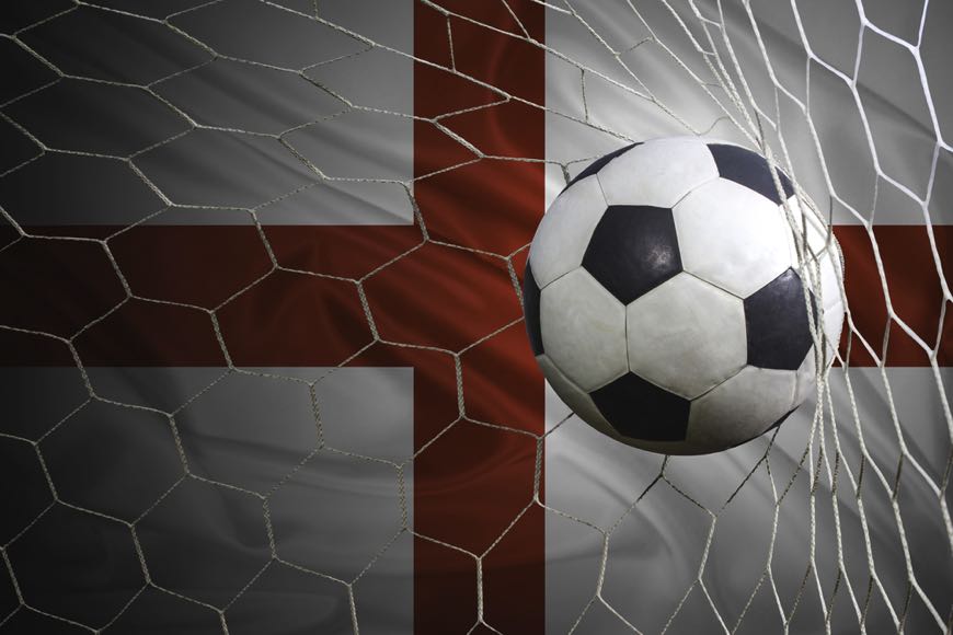 England flag with ball going in net